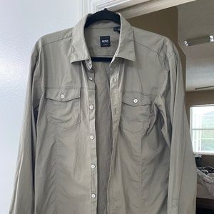 Hugo Boss military olive shirt men Size Large